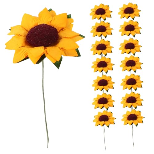 GOOHOCHY 100st Simulierte Sonnenblume Gefälschte Künstlicher Sonnenblumenstrauß Romantische Kunstblume Künstliche Sonnenblumen Mit Stielen Papierblumen Schüttgut Braut Kunsthandwerk von GOOHOCHY