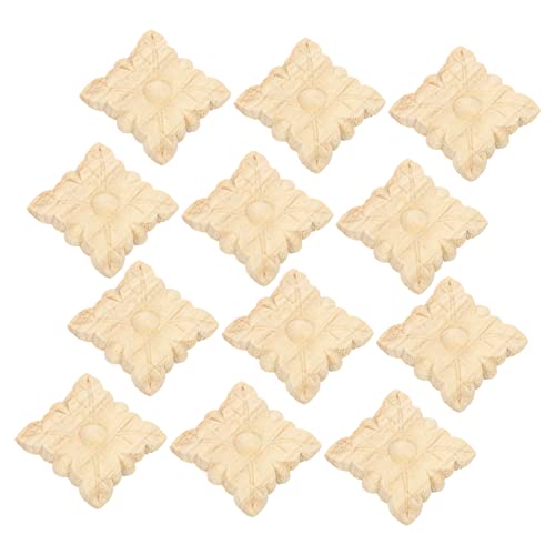 GOOHOCHY 12 Stück Holz Applique Dekorative Möbelverzierung Geschnitzte Onlay Applikationen für Türen Betten und Tische Natürliche Holzoberfläche Eleganter Europäischer Stil von GOOHOCHY