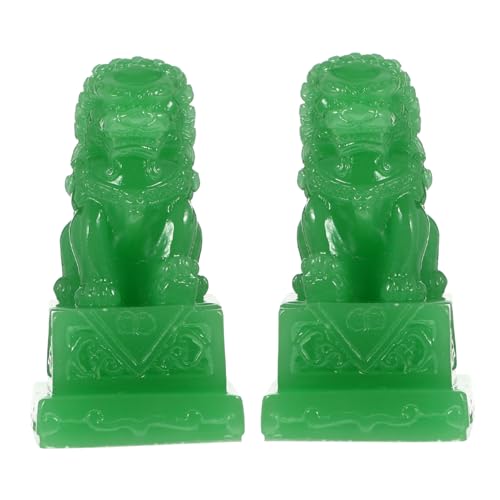 GOOHOCHY 2 Stück Teiliges Grünes Löwen dekor aus Langlebigem Resin Chinesische Tischfigur mit Traditionellem Design Stabile Detailreiche Löwen deko für Wohnraum und Büro von GOOHOCHY