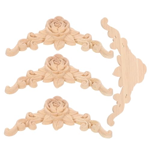 GOOHOCHY 4stücke Holzapplikationen Für Möbel Mit Geschnitzten Onlays Unbemalte DIY-Elemente Für Bett Tür Schrank Kleiderschrank Möbeleckenaufkleber Aus Massivholz von GOOHOCHY