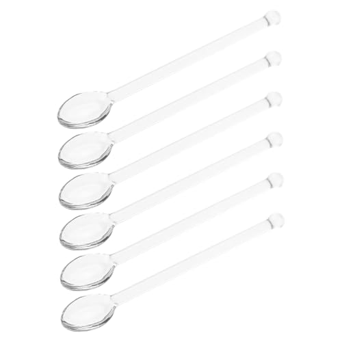 GOOHOCHY 6 Stück Transparente Glasrührlöffel Teiliges für Tee Kaffee und Cocktails Langer Griff Hitzebeständig für Desserts Getränke und Partys Hochwertige Glasrührstäbe für Zuhause von GOOHOCHY