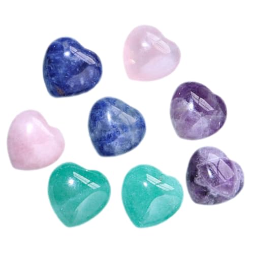 GOOHOCHY 8 Stück Teiliges Natürlicher Kristallsteine Herzform Dekorationssteine aus Ostindischem Jade Traumamethyst und Rosenquarz für Kreative Bastelprojekte und Heimdekoration von GOOHOCHY