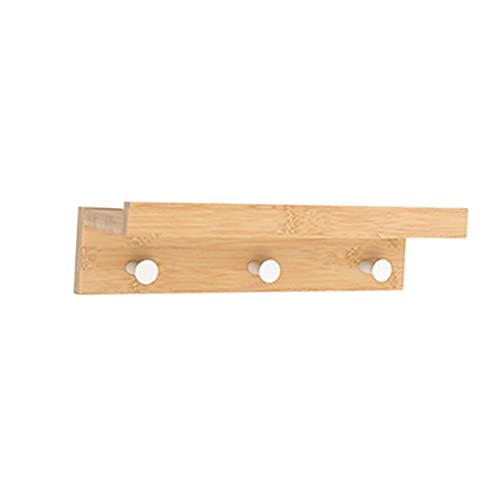 GOOHOCHY Holz Wandregal mit Haken Multifunktionales Aufbewahrungs Dekorationsregal Rostfrei Einfach zu Montieren für Schlüssel Gartenwerkzeug Bücher und Deko Weißer Stil von GOOHOCHY
