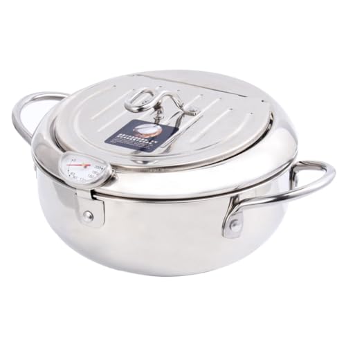GOOHOCHY Küchenfritteuse mit Ölfilter und Thermometer Fritteuse für Induktions und Gasherde Mini Frittierpfanne aus Langlebigem Material für Gleichmäßiges Frittieren von Lebensmitteln von GOOHOCHY