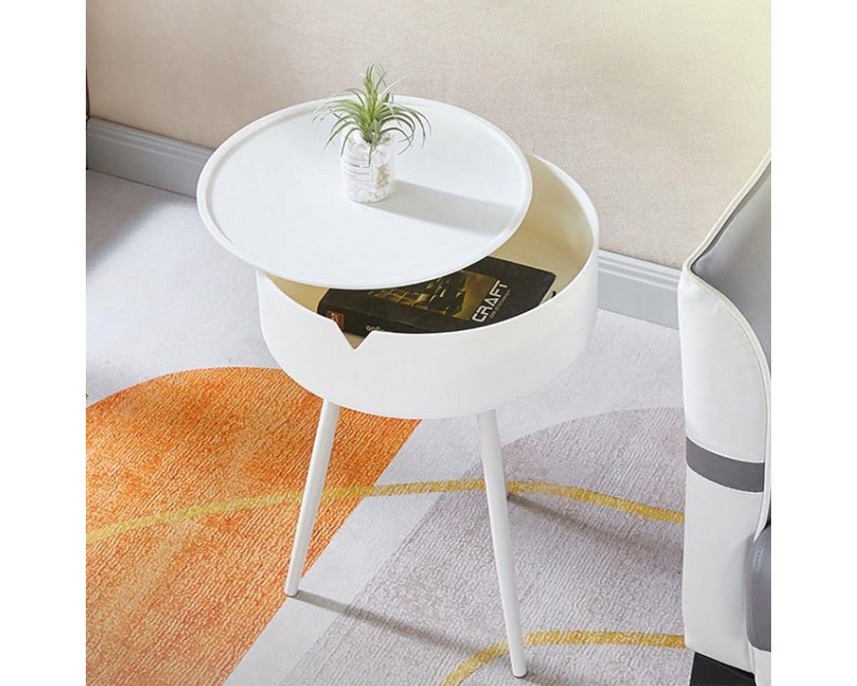 GOOLOO Beistelltisch Beistelltisch Weiss Rund, Kleiner Tisch, 40 x 55cm, Nachttisch Klein Couchtisch für Schlafzimmer, Balkon von GOOLOO