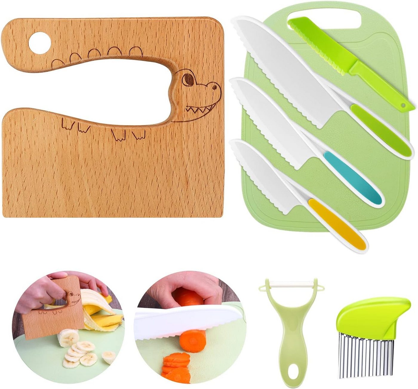 GOOLOO Kinderkochmesser 8-teiliges Kinder-Küchenmesser-Set zum Schneiden und Kochen, für Kleinkinder, Schneiden und Kochen von Obst oder Gemüse von GOOLOO