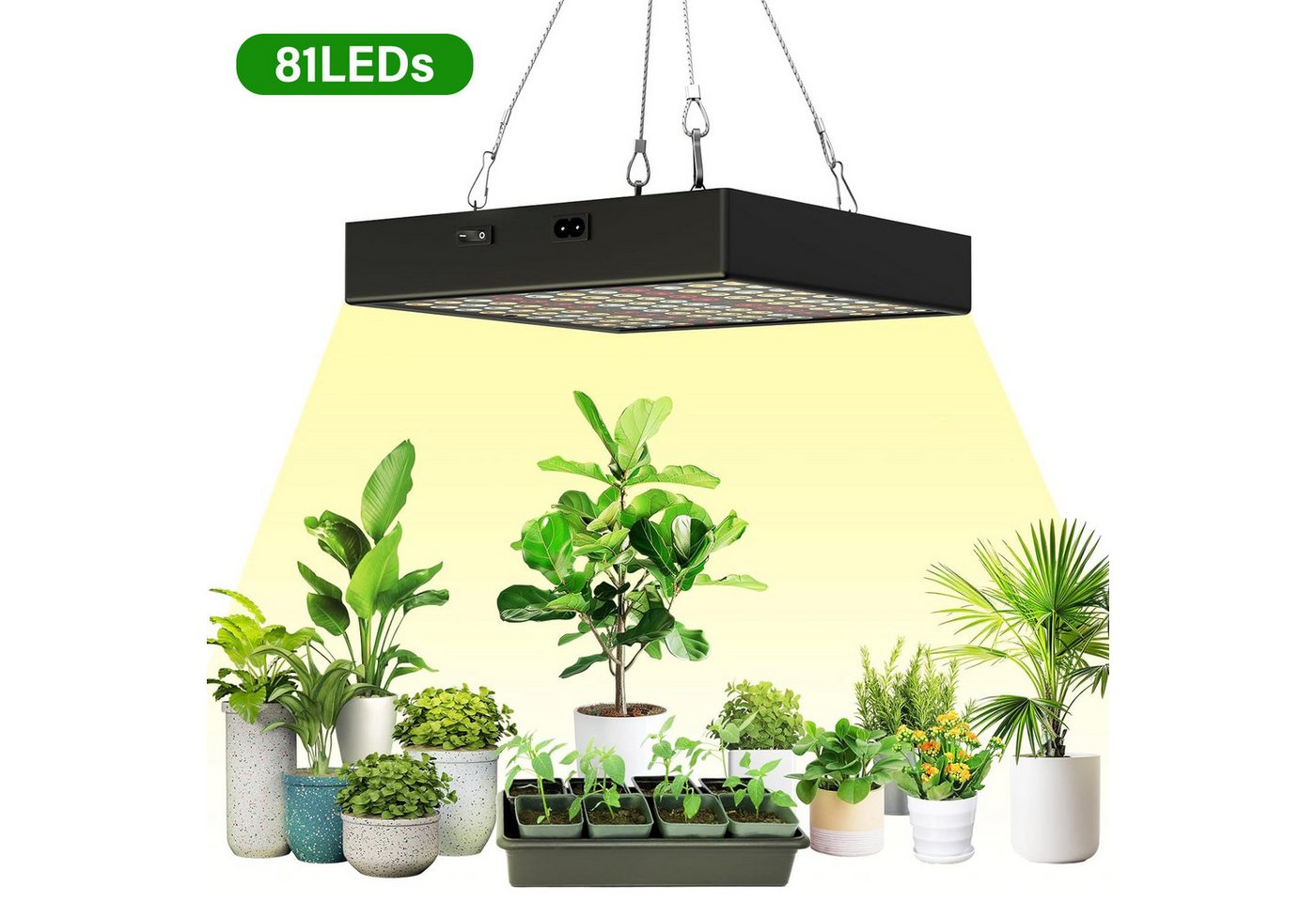 GOOLOO Pflanzenlampe LED-Wachstumslicht für Pflanzen, Pflanzenwachstumslicht mit 81 Roten, LED fest integriert, Für Hydrokultur Zimmerpflanzen Für Sukkulenten, Gemüse Und Blumen von GOOLOO