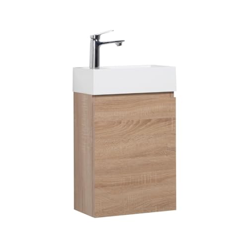 GOOM Gäste-WC Waschtisch 40 cm Badmöbel Vormontiert Klein Waschbecken mit Unterschrank Mineralguss Waschbecken mit Lotus-Effekt (Eiche Weiß, LINO) von GOOM