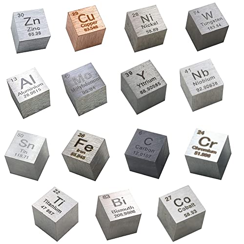 GOONSDS Elementwürfel - Set Von 15 Cubest Metalldichte Enthält Zink Zinn Kupfer Eisen Aluminium Kohlenstoff Titan Nickel Molybdän Wismut Wolfram Kobalt Chrom Niob Yttrium von GOONSDS