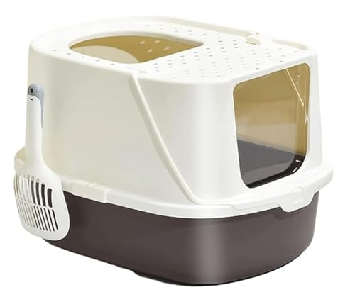 Cat Litter Box Großzügige Katzentoilette Mit Spritzschutz Und Eingang Von Oben, Deckel Katzenstreuschaufel Im Lieferumfang Enthalten Katzenklo(Brown) von GOOPEEG