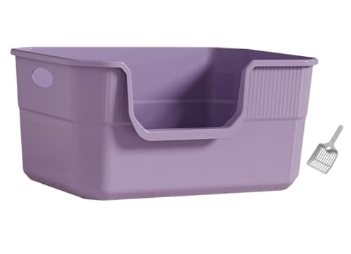 Cat Litter Box Katzentoilette Mit Offener Oberseite, Großer Raum, Hohe Seitenwände, Tragbar, Spritzschutz, Für Alle Arten Von Katzen Katzenklo(Purple) von GOOPEEG