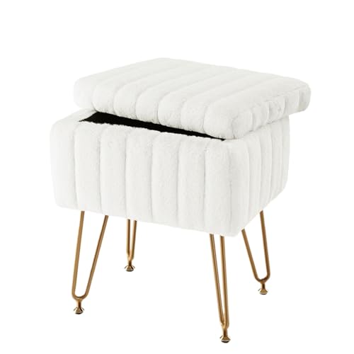 Fußhocker, Sofa Hocker Fußhocker, Schminkhocker, Stuhl Mit Stauraum, Kunstfell, Weich Gepolstert Wechselschuhhocker(White) von GOOPEEG
