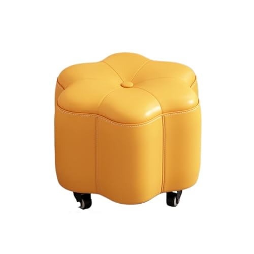 Fußhocker, Sofa Hocker Moderner Fußhocker Aus Leder Mit Rädern, Weich Gepolstert, Blumenform Wechselschuhhocker(Yellow) von GOOPEEG