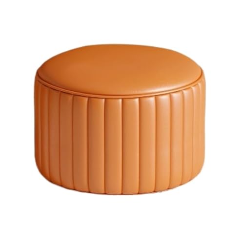 Fußhocker, Sofa Hocker Moderner Runder Fußhocker, Kleiner Hocker, Leder Gepolstert, Kompakt Wechselschuhhocker(Orange) von GOOPEEG