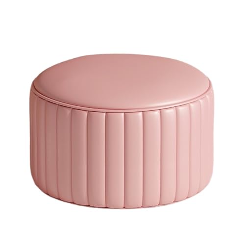 Fußhocker, Sofa Hocker Moderner Runder Fußhocker, Kleiner Hocker, Leder Gepolstert, Kompakt Wechselschuhhocker(Pink) von GOOPEEG