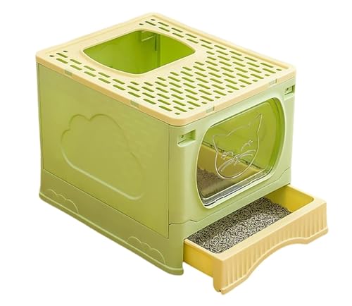 GOOPEEG Cat Litter Box Faltbare Katzentoilette Mit Spritzschutz Von Oben, Deckel Und Streuschaufel, Kunststoff-Schubladentyp Katzenklo(Grün) von GOOPEEG