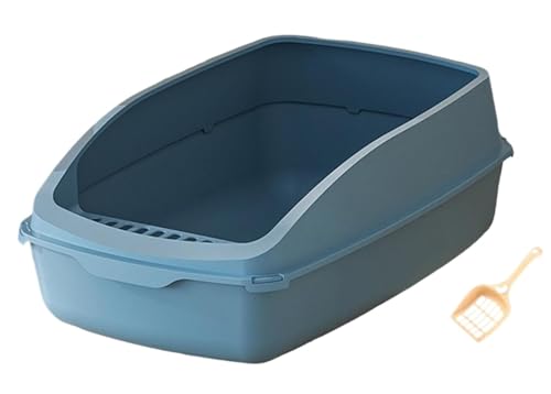 GOOPEEG Cat Litter Box Halbgeschlossene Große Katzentoilette, Kätzchentoilette Für Kleintiere, Kaninchen, Mittelgroße Und Katzen Katzenklo(Blue) von GOOPEEG
