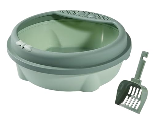 GOOPEEG Cat Litter Box Halbgeschlossene Katzentoilette Mit Offenem Deckel, Bettpfanne, Käfigzubehör, Haustier-Katzentoilette Katzenklo(Grün,40.5x37x16 cm) von GOOPEEG