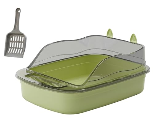 GOOPEEG Cat Litter Box Kätzchentoilette, Spritzwassergeschützt, Hohe Seiten, Große Bettpfanne, Cartoon-Form, Katzentoilette Katzenklo(Grün) von GOOPEEG