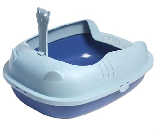 GOOPEEG Cat Litter Box Katzentoilette, Leicht Zu Reinigen, Halbgeschlossen, Sandkasten, Bettpfanne, Für Kaninchen Katzenklo(Blue) von GOOPEEG