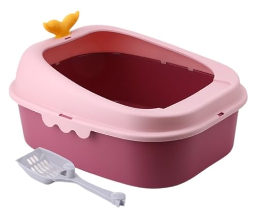 GOOPEEG Cat Litter Box Katzentoilette Mit Offenem Deckel, Für Innenkatzen, Katzenstreuschaufel Katzenklo(Pink) von GOOPEEG