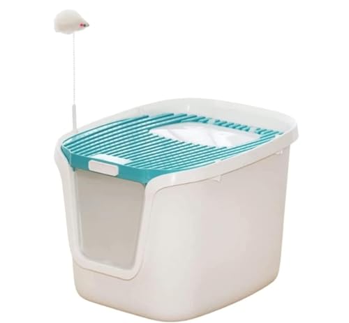 GOOPEEG Cat Litter Box Katzentoilette Mit Offener Oberseite, Spielzeug Und Katzenstreuschaufel Aus Kunststoff, Leicht Zu Reinigende Katzenklo(Blue) von GOOPEEG