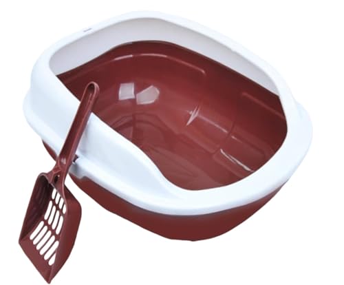 GOOPEEG Cat Litter Box Offene Katzentoilette Für Haustiere, Stabil, Für Alle Arten Von Katzenstreu, Kätzchentoilette, Spritzwassergeschütztes Katzentöpfchen, Erhöht Katzenklo(Coffe) von GOOPEEG