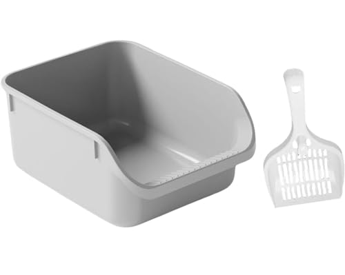 GOOPEEG Cat Litter Box Offenes Katzenklo, Verhindert Das Austreten Von Sand, Langlebige Katzentoilette Mit Hohen Seitenwänden, Sicher Und Geruchshemmend, Herausnehmbare Katzenklo(Gray) von GOOPEEG