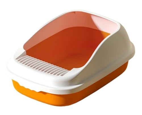 GOOPEEG Cat Litter Box Spritzschutz-Katzentoilette, Katzenstreubecken, Halbgeschlossene Box Mit Katzenstreuschaufel Für Haustiere Katzenklo(Orange) von GOOPEEG