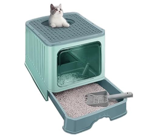 GOOPEEG Cat Litter Box Tragbare Katzentoilette Mit Deckel, Große Katzenstreuschaufel, Schubladentyp, Leicht Zu Reinigen Katzenklo(Grün) von GOOPEEG