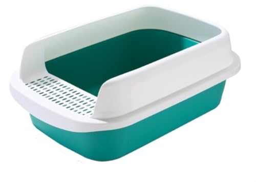 GOOPEEG Cat Litter Box Tragbare Katzentoilette Mit Hohen Seitenwänden, Halbgeschlossen, Große, Spritzwassergeschützte, Sandkasten Katzenklo(Grün) von GOOPEEG
