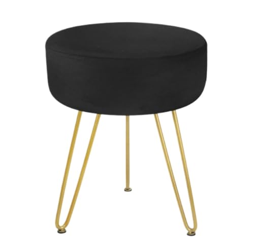 GOOPEEG Fußhocker, Sofa Hocker 1Pcs Moderne Hause Fußstütze Runde Fußhocker Samt Wechselschuhhocker(Black) von GOOPEEG