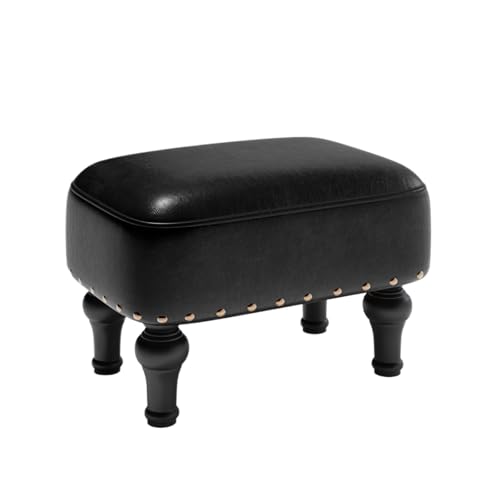 GOOPEEG Fußhocker, Sofa Hocker Fußhocker, Fußstütze Aus Leder Mit Schaumgepolsterter Sitzfläche, Holzbeine Wechselschuhhocker(Black) von GOOPEEG