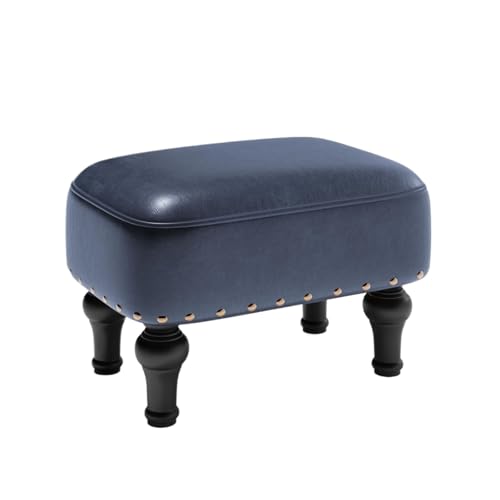 GOOPEEG Fußhocker, Sofa Hocker Fußhocker, Fußstütze Aus Leder Mit Schaumgepolsterter Sitzfläche, Holzbeine Wechselschuhhocker(Blue) von GOOPEEG
