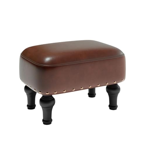 GOOPEEG Fußhocker, Sofa Hocker Fußhocker, Fußstütze Aus Leder Mit Schaumgepolsterter Sitzfläche, Holzbeine Wechselschuhhocker(Brown) von GOOPEEG
