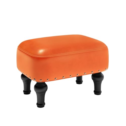 GOOPEEG Fußhocker, Sofa Hocker Fußhocker, Fußstütze Aus Leder Mit Schaumgepolsterter Sitzfläche, Holzbeine Wechselschuhhocker(Orange) von GOOPEEG