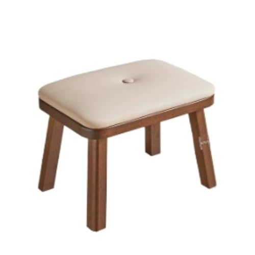 GOOPEEG Fußhocker, Sofa Hocker Fußhocker Aus Massivholz Mit Weich Gepolstertem Sitz, Kleiner Hocker for Zu Hause Wechselschuhhocker(Beige) von GOOPEEG