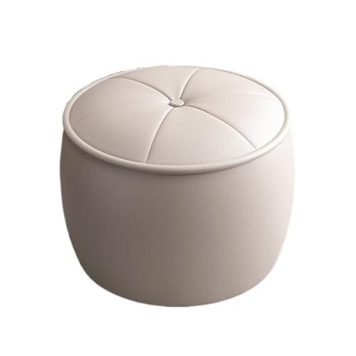 GOOPEEG Fußhocker, Sofa Hocker Fußhocker Leder Runder Hocker Vielseitig Bequem for Zuhause Wechselschuhhocker(White) von GOOPEEG