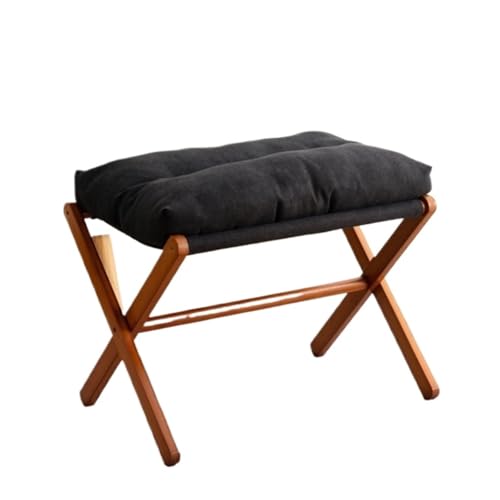 GOOPEEG Fußhocker, Sofa Hocker Klappbarer Fußhocker Mit Holzrahmen Und Stoffkissen Wechselschuhhocker(Black) von GOOPEEG