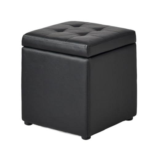 GOOPEEG Fußhocker, Sofa Hocker Multifunktionaler Fußhocker Mit Stauraum Aus Leder, Platzsparend Wechselschuhhocker(Black,40x40x40cm) von GOOPEEG