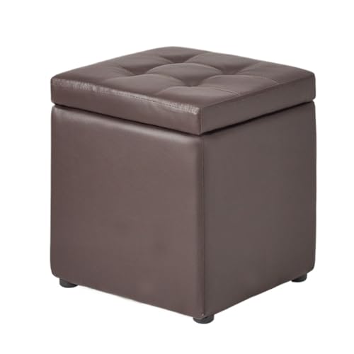 GOOPEEG Fußhocker, Sofa Hocker Multifunktionaler Fußhocker Mit Stauraum Aus Leder, Platzsparend Wechselschuhhocker(Brown,30x30x35cm) von GOOPEEG