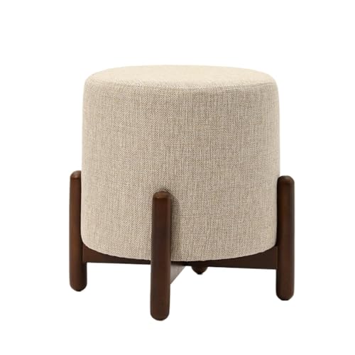 GOOPEEG Fußhocker, Sofa Hocker Multifunktionaler Runder Fußhocker Aus Stoff Mit Holzbeinen for Den Eingangsbereich Wechselschuhhocker(Beige) von GOOPEEG