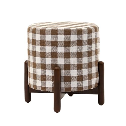 GOOPEEG Fußhocker, Sofa Hocker Multifunktionaler Runder Fußhocker Aus Stoff Mit Holzbeinen for Den Eingangsbereich Wechselschuhhocker(Lattice) von GOOPEEG