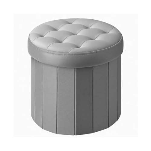 GOOPEEG Fußhocker, Sofa Hocker Runder, Faltbarer Fußhocker Aus PU-Leder Mit Deckel Wechselschuhhocker(Grey (Suede)) von GOOPEEG
