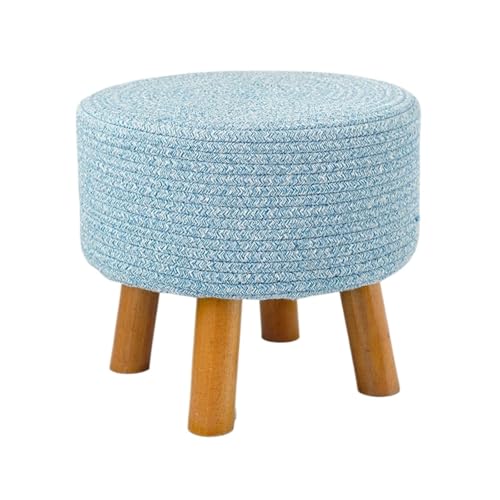 GOOPEEG Fußhocker, Sofa Hocker Runder Fußhocker Aus Baumwollfaden Mit Beinen Massivholz for Den Heimgebrauch Wechselschuhhocker(Blue) von GOOPEEG