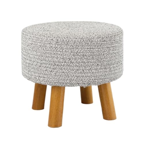 GOOPEEG Fußhocker, Sofa Hocker Runder Fußhocker Aus Baumwollfaden Mit Beinen Massivholz for Den Heimgebrauch Wechselschuhhocker(Gray) von GOOPEEG