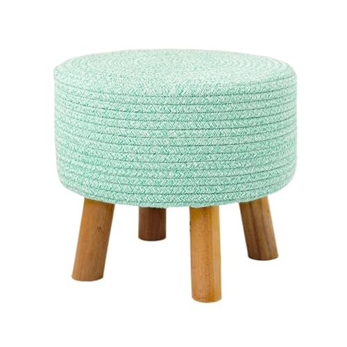 GOOPEEG Fußhocker, Sofa Hocker Runder Fußhocker Aus Baumwollfaden Mit Beinen Massivholz for Den Heimgebrauch Wechselschuhhocker(Grün) von GOOPEEG