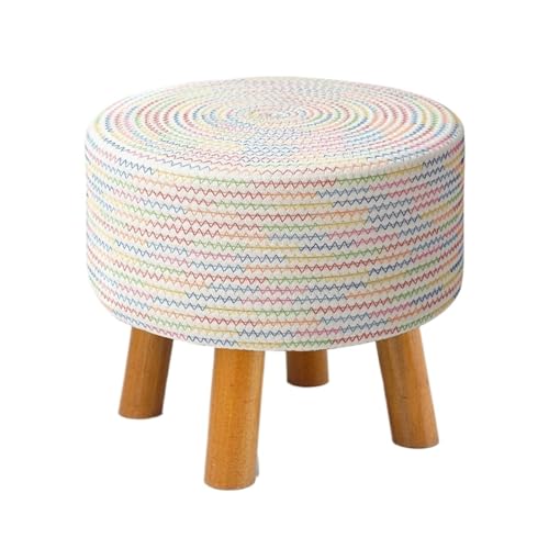 GOOPEEG Fußhocker, Sofa Hocker Runder Fußhocker Aus Baumwollfaden Mit Beinen Massivholz for Den Heimgebrauch Wechselschuhhocker(Multi-Colored) von GOOPEEG