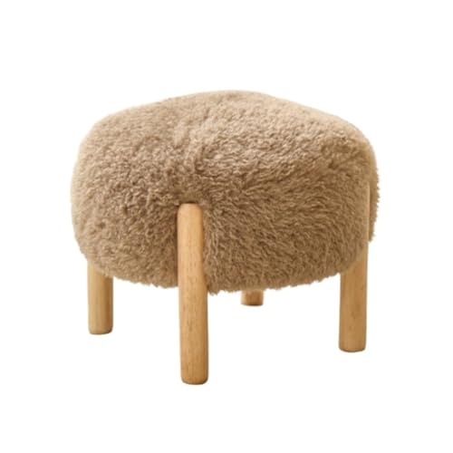 GOOPEEG Fußhocker, Sofa Hocker Runder Plüsch-Fußhocker Mit Weichen, Flauschigen Holzbeinen Wechselschuhhocker(Brown) von GOOPEEG