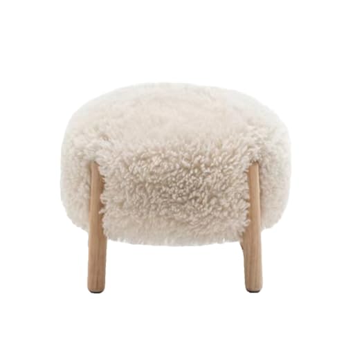 GOOPEEG Fußhocker, Sofa Hocker Runder Plüsch-Fußhocker Mit Weichen, Flauschigen Holzbeinen Wechselschuhhocker(White) von GOOPEEG